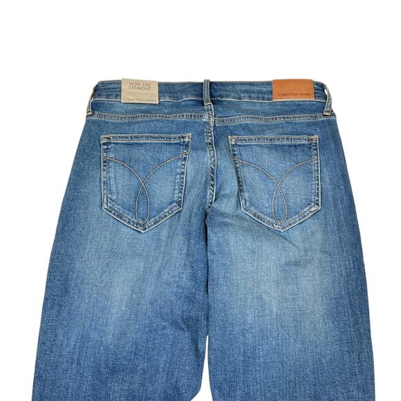 Calvin Klein Straight Button Fly Distressed Denim Jeans NWT Cyndi Blue W29 L32 - Picture 5 of 10